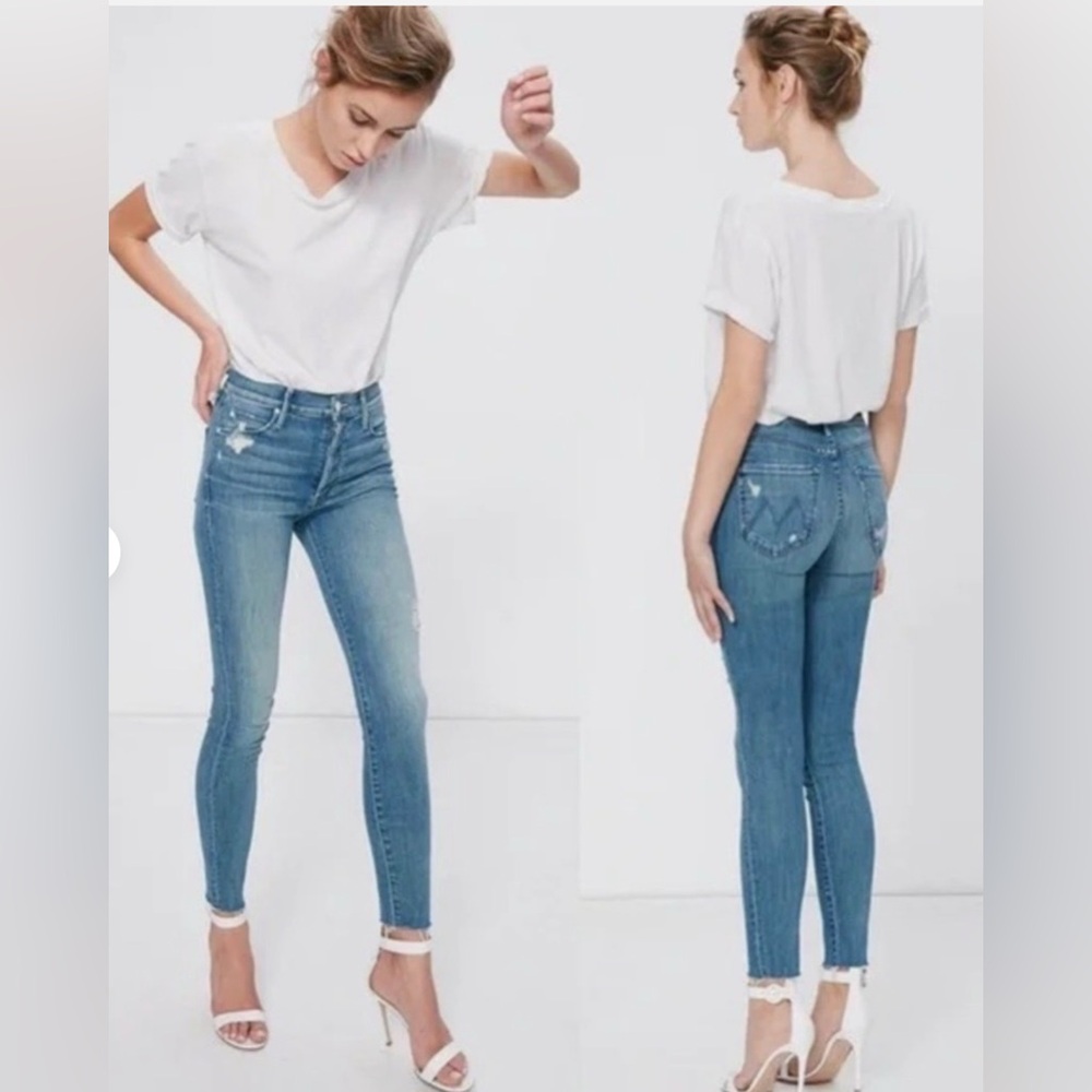 MOTHER The Stunner Ankle Fray Graffiti Girl Button fly Jeans
